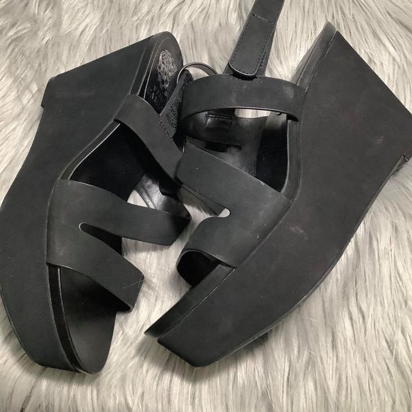 Velley Wedge Sandals Vince Camuto Size 7.5 Black - Picture 3 of 5